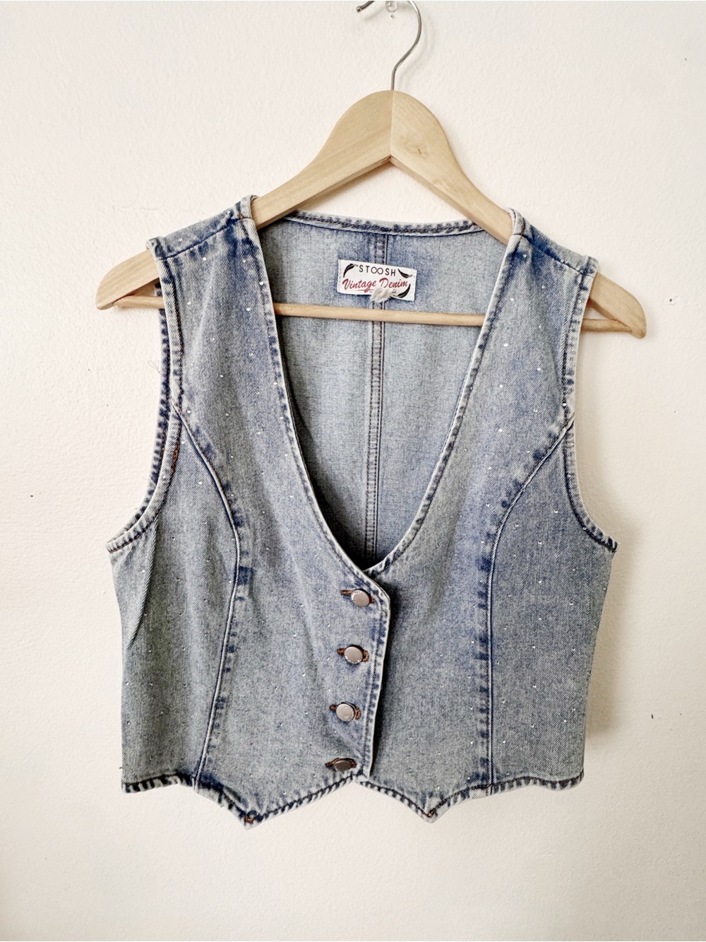 Stoosh Vintage Denim Rhinestone Light Blue Denim Jacket Large